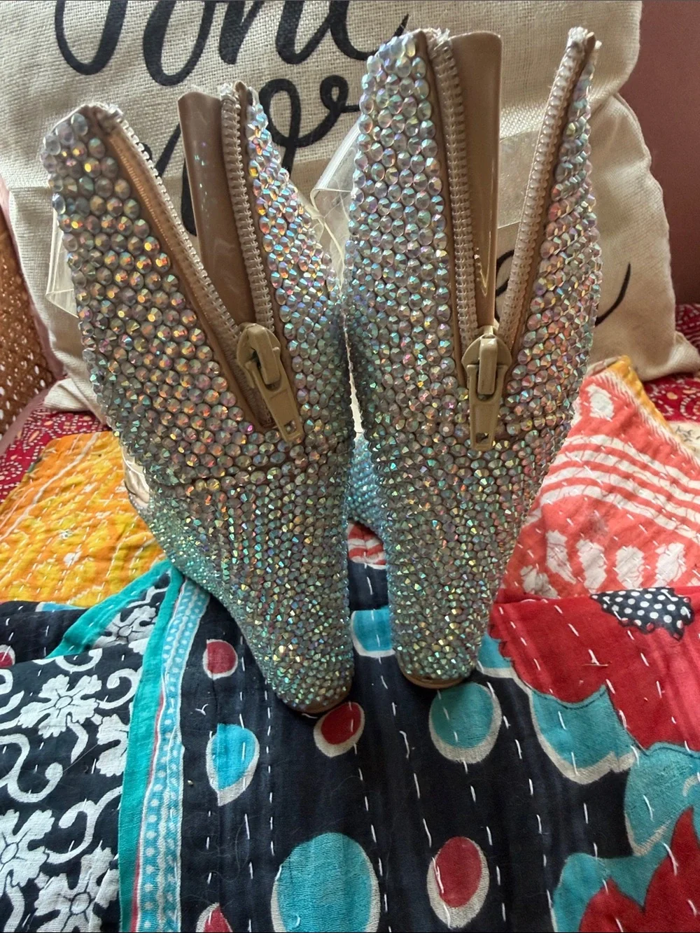Marc Defang Nude Iridescent Crystal Wedge Sandals